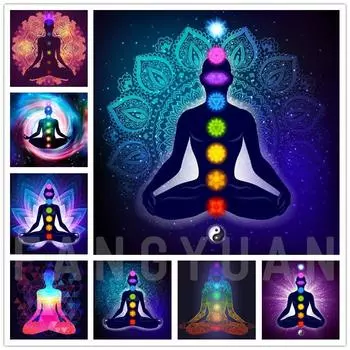 Будда Медитация 5D Полный дрель Алмазная картина Вышивка Стразы Фотографии 7 Чакра Йога Спорт Алмазная мозаика Настенная картина Full Round 20x20CM