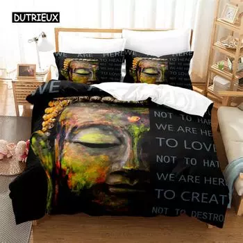 Buddha Bedding Set Duvet Cover Set 3d Bedding Digital Printing Bed Linen Queen Size Bedding Set Fashion Design EU single(135x200cm)