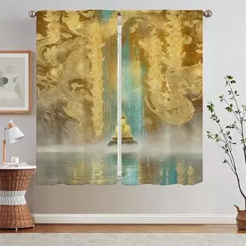 Buddhas Bath Day Christmas Curtains Salon 2 Pieces Bedroom Blackout Curtains for Doors Window Curtain for Children s Room Curls W50xH70cmx2pcs-CL