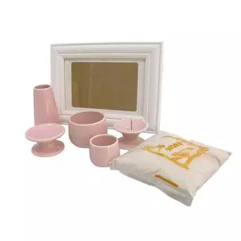 Buddhist utensils photo candle offering incense incense burner ash 7-piece set, pink, stand, holder, vase, teacup, stand, burner, розовый