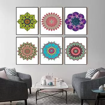 Буддийская Мандала, абстрактный холст, постер, бохо, настенное искусство, геометрический принт, живопись, декоративные картины, современное украшение для гостиной 21cm30cm No Frame
