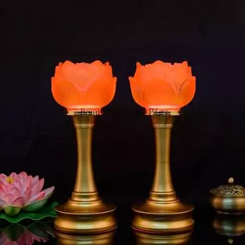 Буддийская обстановка подставка для лампы медный подсвечник предметы для подношений передний Будда 7 типов источников света настольная лампа Включено в сеть 21CM&1Pc белый