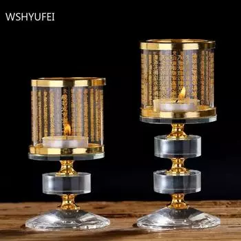 Буддийские принадлежности Хрустальный подсвечник Украшения Ветрозащитный абажур Зал Будды для Будды Подсвечники Украшения
