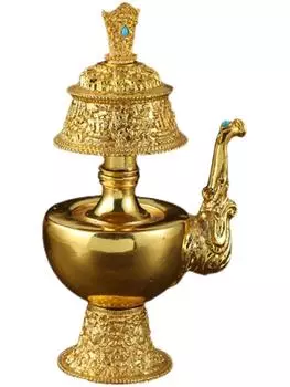 Буддийские принадлежности тибетский золотой позолоченный бен пакистанский горшок бутылка для воды ручной работы чашка для подачи воды труба 18cm