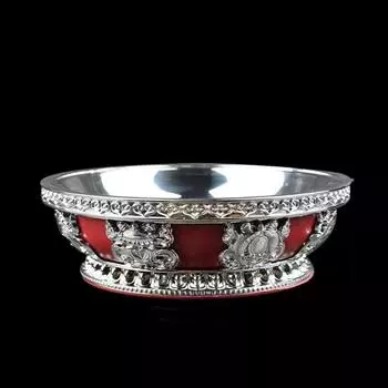 Буддизм Нержавеющая сталь Смола Фруктовница Благоприятная Тибетская Скульптура Подношение Тарелка Буддийский Поднос Настольный Домашний Подарок Декоративный S 20cm