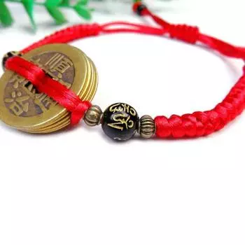 Буддизм Шесть слов Древняя монета Каббала Браслеты с красной нитью Счастливая защита