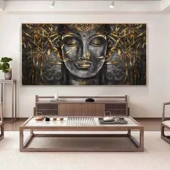 Буддизм золотые листья бамбука плакаты и принты настенная живопись на холсте буддийская картина гостиная домашний декор храма Будды без рамки 20*40cm No Frame