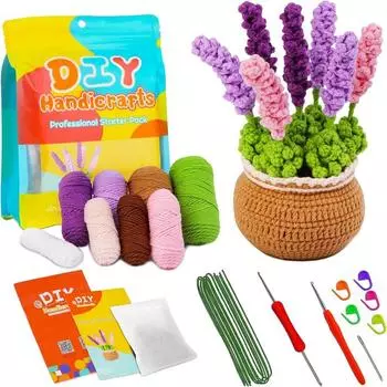 BUDDUR Purple Lavender Crochet Knitting Kit With Crochet Hooks And Cotton Yarn Thread For Fabric Weaving DIY Handmade Craft Set