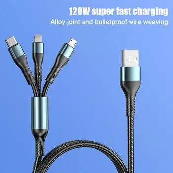 BUDI 3 в 1 PD зарядный кабель для Apple Type-c 14 CA для Samsung для iPhone Usb Y0S6 Blue Black-2m