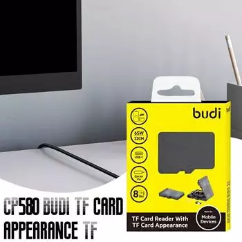 BUDI TF Card Reader with TF Card Appearance Design High-Speed Multifunctional Slots Reader TF C H9J8 black-1set