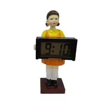 Будильник 2021 123 Деревянный человек Музыкальные светодиодные часы, красный зеленый свет Девушка-робот автоматически стреляет пулями