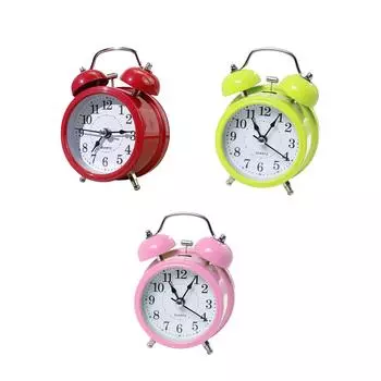 Будильник Бесшумный механический рингтон Простой дизайн Подсветка Громкий будильник для крепко спящих детей Украшение дома Настольный стол красный
