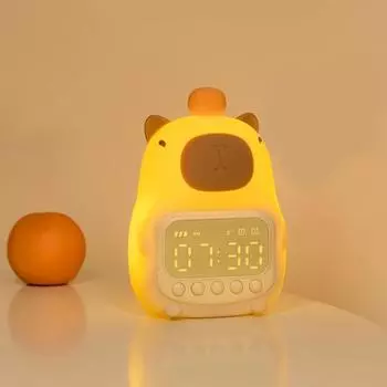 Будильник Capybara с ночником, регулируемой яркостью, функцией повтора, перезаряжаемая силиконовая лампа, настольная лампа с милым изображением животного жёлтый