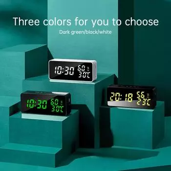 Будильник для спальни, 5 будильников, светодиодный дисплей, зеркальные настольные часы с повтором обратного отсчета, режим 12/24 часа чёрный