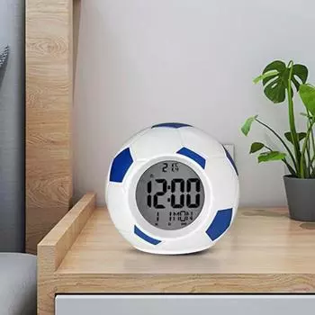 Будильник Гладкое изысканное мастерство Креативное ручное механическое управление без заусенцев Время часов ABS Футбол Светящиеся часы с управлением звуком Подарок на день рождения синий