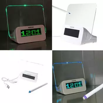 Будильник милый светодиодный цифровой будильник календарь флуоресцентная доска объявлений с ручкой зелёный