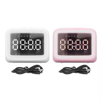 Будильник Радио TF Карта Музыкальный Плеер Светодиодный Ночник 2 Уровня Яркости Зеркало Электронный Будильник C White