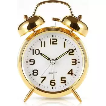 Будильник ретро медный металл 4,5 дюйма большой кварцевый аккумулятор подходит для прикроватного столика ретро бесшумный не тикающий старомодный декоративный стол флуоресцентный зеленый