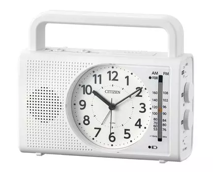 Будильник RHYTHM Citizen, часы-радиоприемник для предотвращения стихийных бедствий, FM-генератор энергии, светодиодный фонарик, функция зарядки мобильного телефона для смартфона белый