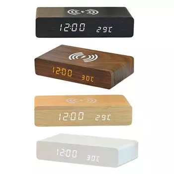 Будильник с беспроводной зарядкой многофункциональный для кафе декор стола белый
