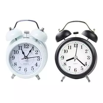 Будильник с двумя звонками, бесшумные настольные часы, креативные прикроватные часы-будильник для гостиной, офиса, спальни, тумбочки, стола белый