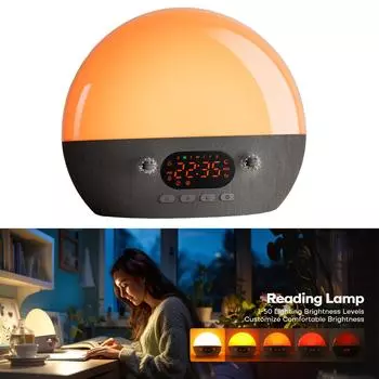 Будильник с имитацией восхода солнца, машины с белым шумом и управлением через приложения, 11 успокаивающих звуков, ночник для мягкого пробуждения EU