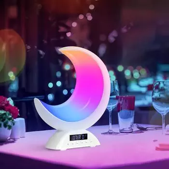 Будильник с лунным светом, RGB-подсветка, меняющая цвет, Bluetooth-динамик, сцена и музыкальный режим, сенсорная регулировка яркости белый