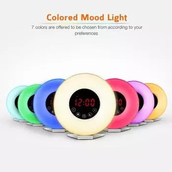 Будильник с восходом солнца, световой будильник, цифровое FM-радио, звук природы, сенсорное управление US Plug белый