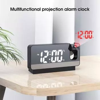 Будильник с зеркальным эффектом, время проекции, бесшумные светодиодные цифровые часы с большим экраном для дома чёрный