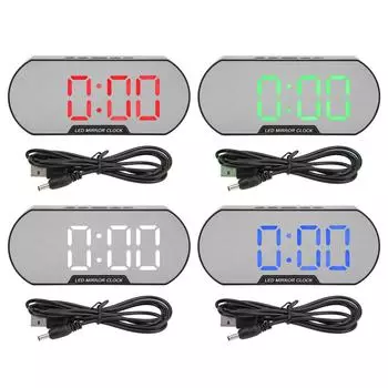 Будильник светодиодный цифровой дисплей зеркало для макияжа USB батарейные часы для детей пожилых людей спальня офис White