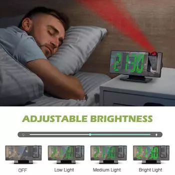 Будильник Температура Влажность Большой светодиодный дисплей 180 градусов Регулируемый проектор Повтор Спальня Настольное зеркало Цифровые часы белый