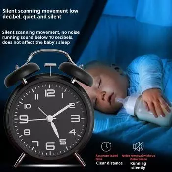 Будильник тихий не тикающий легко читаемый на батарейках круглый ретро дизайн громкий звонок будильник светодиодные часы декор 4Inch розовый