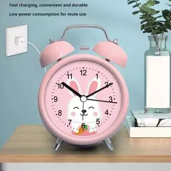 Будильник тихий не тикающий легко читаемый на батарейках круглый ретро дизайн громкий звонок будильник светодиодные часы декор 4Inch белый