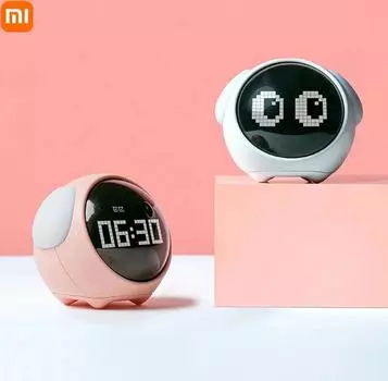 Будильник Xiaomi с милым выражением, многофункциональный цифровой светодиодный голосовой контроль, прикроватный термометр, ночник, зарядка через USB, подарок белый