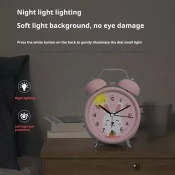 Будильник Yousheng, тихий, не тикающий, легко читаемый, работающий от батареек, круглый, ретро-дизайн, громкий звонок, светодиодный декор часов 4Inch белый