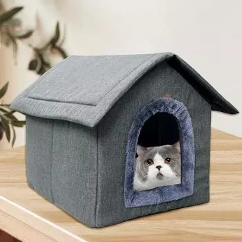 Будка для домашних животных из льняной ткани Закрытая будка для кошек и собак на все времена года Вилла для кошек S 35*30*35cm