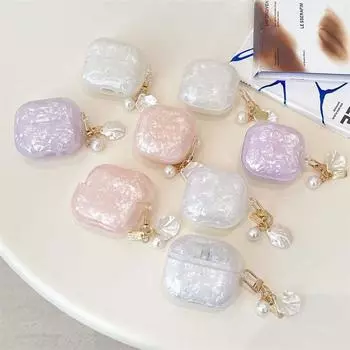 Buds2 Pro Protective Case Galaxy Buds3 Wireless Bluetooth Headset Case Female Buds Live Shatter-resistant Box Buds3pro Earphone Sleeves Tide Fe Samsung buds live Shell pattern purple + pendant