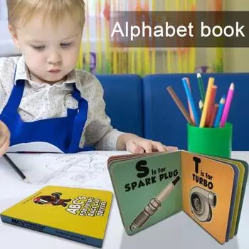 Будущая гоночная книга с алфавитом, буквы, автомобильные детали, обучающая детская обучающая книга-гонщик, ABC, подарок для маленьких мальчиков и девочек жёлтый