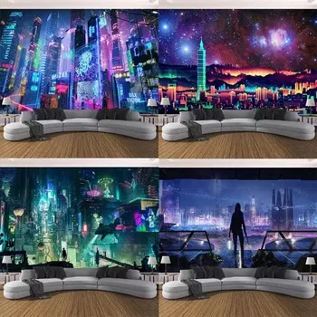 Будущее время и пространство Гобелен в стиле панк Гобелен для офиса, гостиной Гобелен для украшения стен дома 100x75cm