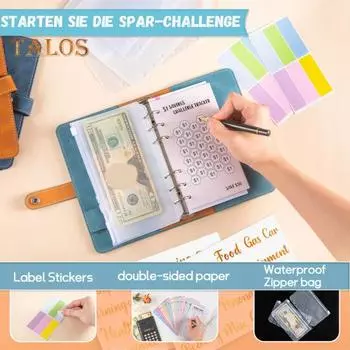 Бюджетная книга из мягкой искусственной кожи формата А6 с сумкой на молнии, счетчик расходов на 100 дней, хранилище для монет, карточек, планировщик для экономии денег циан