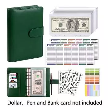 Бюджетный переплет из искусственной кожи с карманами для конвертов с наличными на молнии, небольшой французский бюджетный переплет для экономии денег, органайзер для планирования А6 чёрный