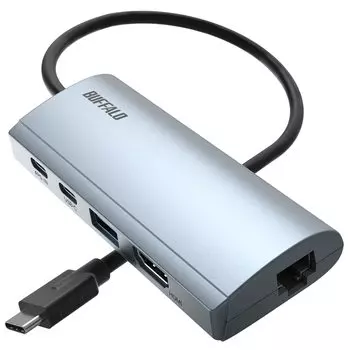 Buffalo Док-станция USB PD HDMI LAN Port USB 85 Вт Подача питания Совместимо с iPhone 16 Silver 5-в-1 Type-C 3.2 (Ген 1) ЛУД-U3-CGHDSV/N серебряный