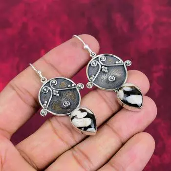 Серьги из яшмы буйвола, драгоценные камни, серьги из цельного серебра 925 пробы, подарок для женщин, серьги ручной работы 2.24 Inches коричневый