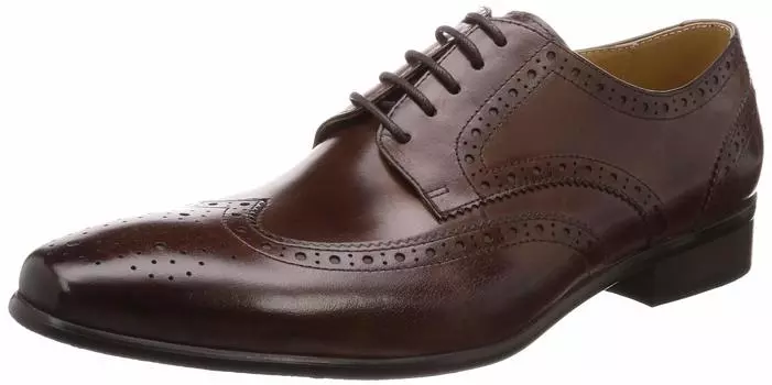 Деловая обувь из кожи буйвола, с внешним крылом, с отрезным мыском, 1302, темно-коричневая, 27 см [Saraband] темно-коричневого