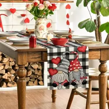 Buffalo Plaid Hearts Gnomes Love Valentine s Day Placemats Table Mats Anniversary Wedding Holiday for Party Kitchen Dining Decoration 1PC