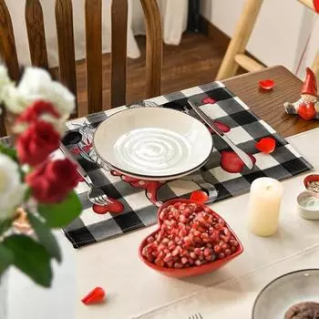 Buffalo Plaid Placemats Hearts Gnomes Love Valentine s Day Anniversary Wedding Holiday Table Mats for Party Kitchen Dining Decoration 1PC