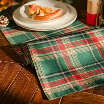 Buffalo Plaid Table Runner Green Checked Table Covers for Kitchen Family Dinner Party Thanksgiving Christmas Holiday Home Decors 30X140cmX1Pcs зелёный