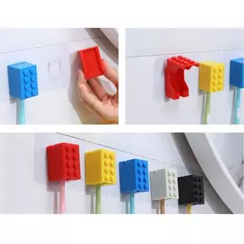 Building Block Shaped Toothbrush Holder Creative Mini Children Toothbrush Storage Rack Dust Waterproof Wall Toothbrush Hook красный
