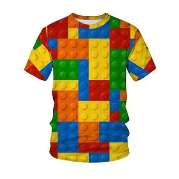 Building Blocks T Shirt For Kids Summer Short Sleeve Tee Shirt Funny Tshirts Tops S