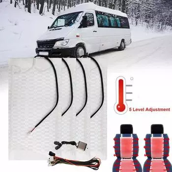 Built-in Car Seat Heater Kit Universal 12V Carbon Fiber System Heating Control 3 Switch Square Pads Dual Levels W0H6